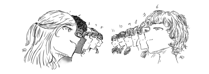 profile drawings of youth faces