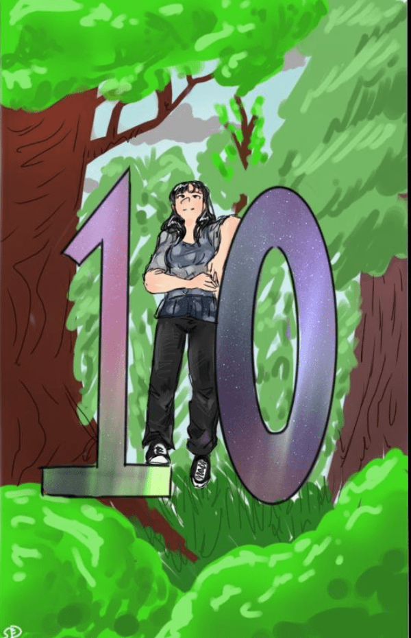 10 leans on the zero in the forest 