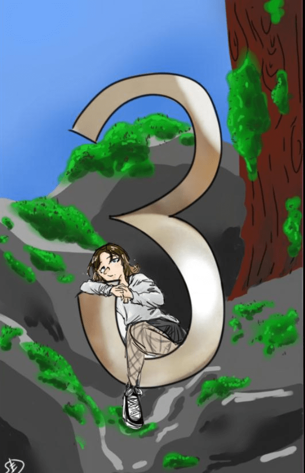 3- sits nestled on the number on a mountain