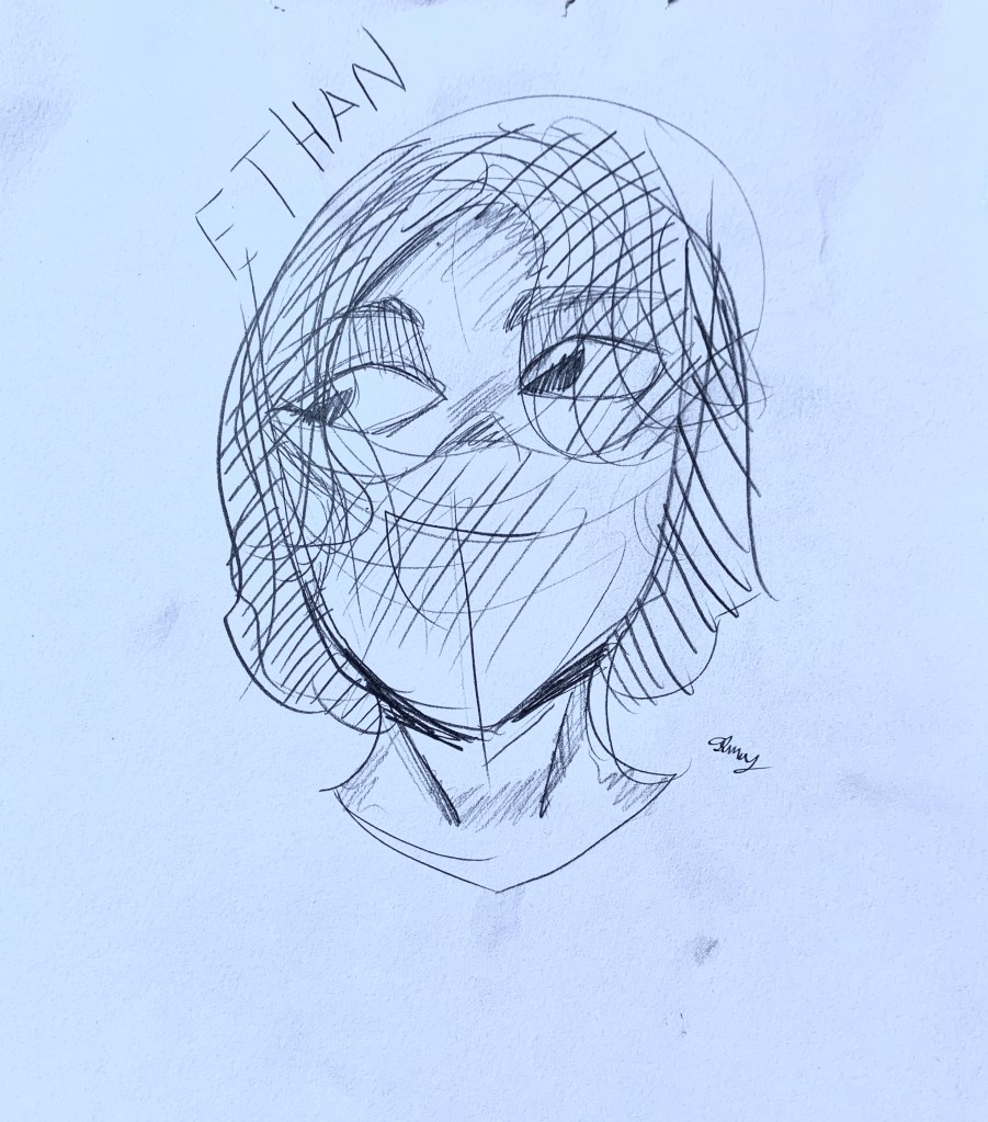 graphite drawing of a person's head