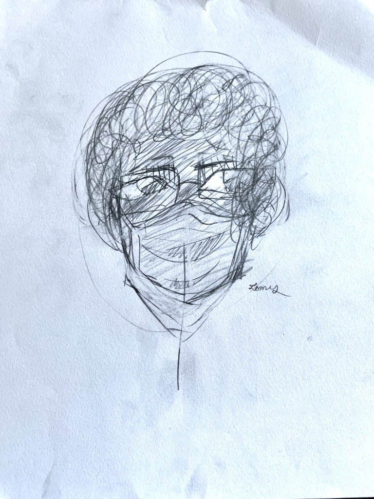 graphite drawing of a person's head