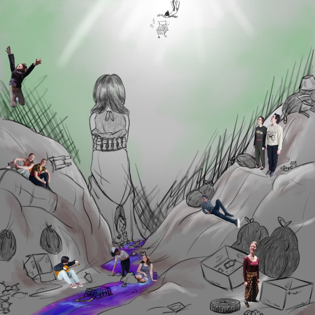 poster with lighter hills of landfill.